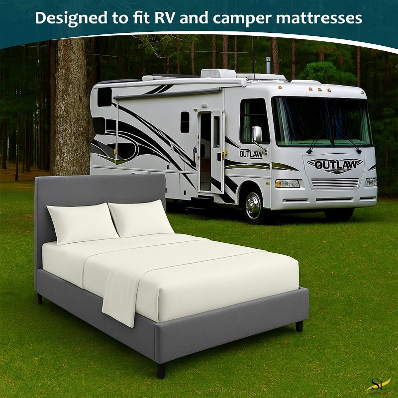 Shreem Linen Luxury 4 Piece Microfiber RV Sheet Set, Deep Pocket Fits Up to 10 inch, Soft, Wrinkle-Resistant, Camper, Travel Trailer Bedding, 3/4 Full Bunk 48x75, Ivory - Image 2